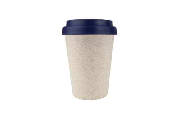Eco-friendly 300ml wheat straw coffee cup with twin-wall insulation- Blue