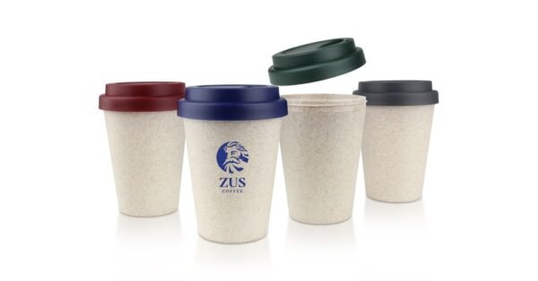 Eco-friendly 300ml wheat straw coffee cup with twin-wall insulation- with logo