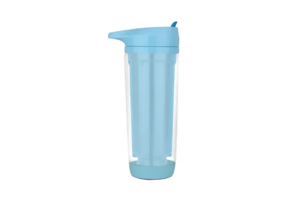 370ml double wall suction bottle with flip lid and spill-proof suction base- Blue