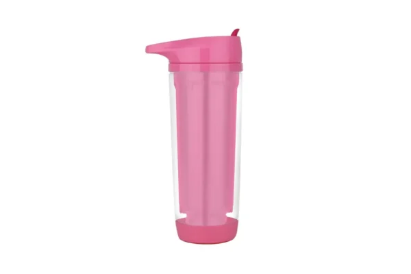 370ml double wall suction bottle with flip lid and spill-proof suction base- Pink