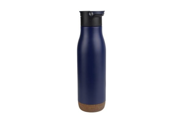500ml stainless steel drink bottle with straw and cork base – TREKKER - Blue