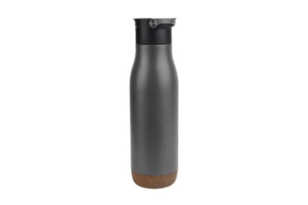 500ml stainless steel drink bottle with straw and cork base – TREKKER - Grey