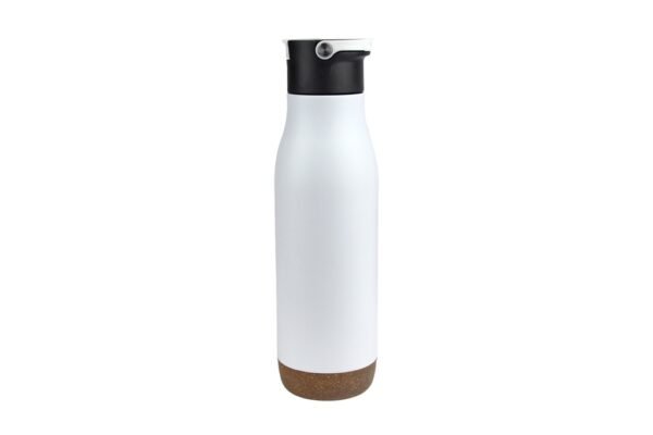 500ml stainless steel drink bottle with straw and cork base – TREKKER - White