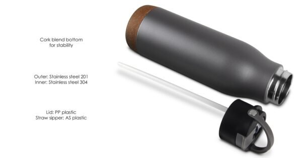 500ml stainless steel drink bottle with straw and cork base – TREKKER - material