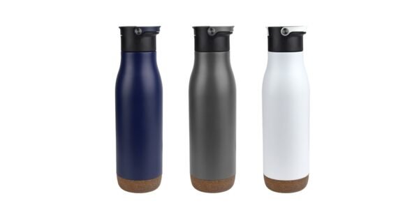 500ml stainless steel drink bottle with straw and cork base – TREKKER - assorted colour