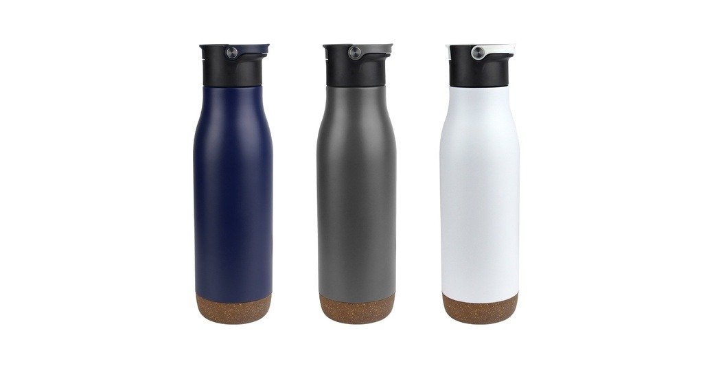 500ml stainless steel drink bottle with straw and cork base – TREKKER - assorted colour