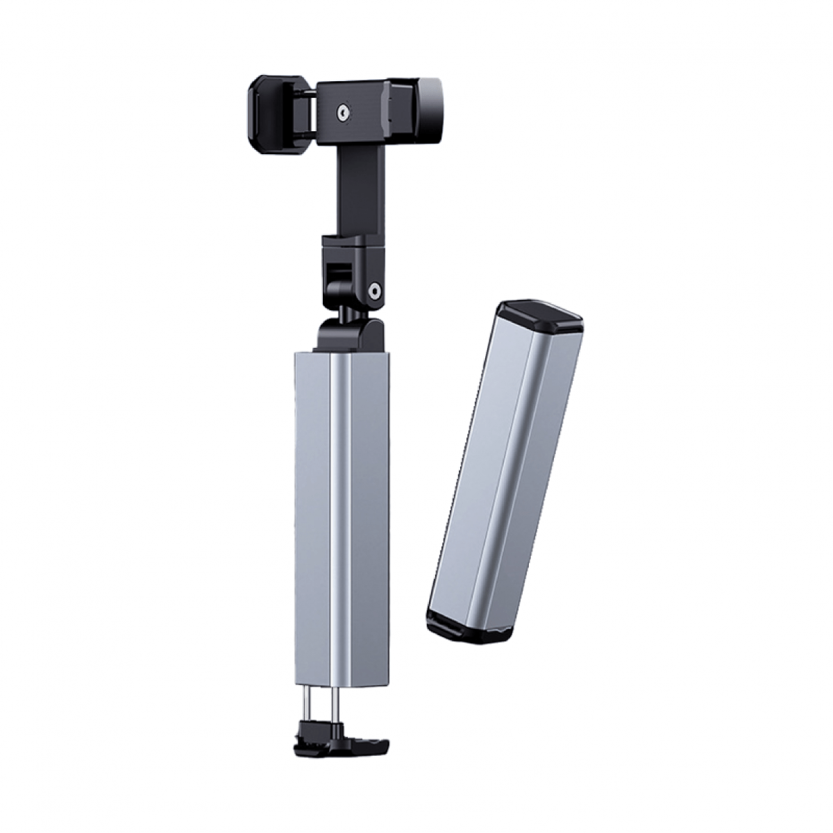 Silver foldable mobile holder MS10 with adjustable angles and metal body - open and close