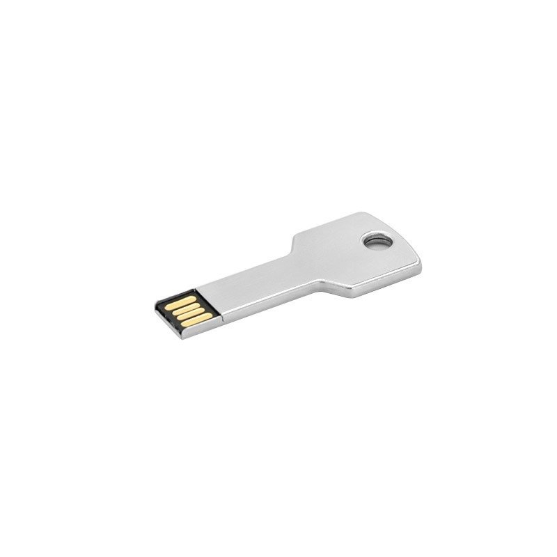 Silver key-shaped USB drive MT018A with alloy body and 3-year warranty