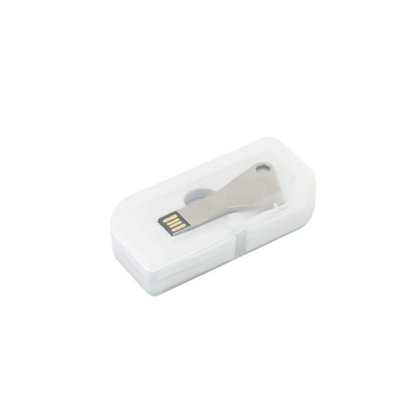 Silver key USB drive MT022A with flat alloy design and 3-year chip warranty - packaging