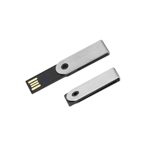 Silver swivel USB drive MT039A with chain and 3-year memory chip warranty - open and close