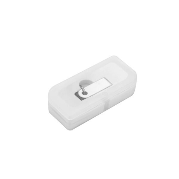 Silver swivel USB drive MT039A with chain and 3-year memory chip warranty - packaging