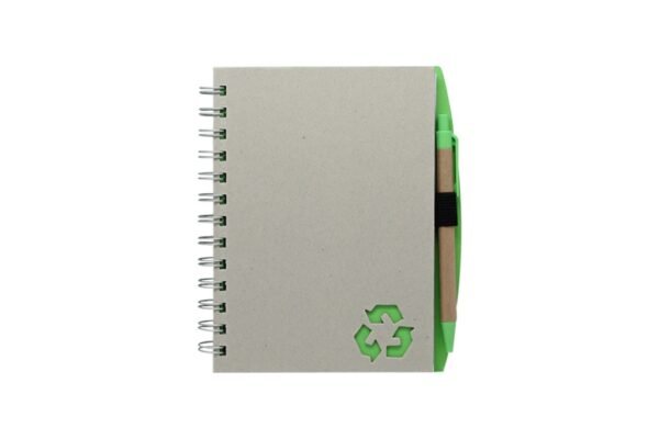 Recycled notebook with eco pen and pen loop for sustainable writing- Green