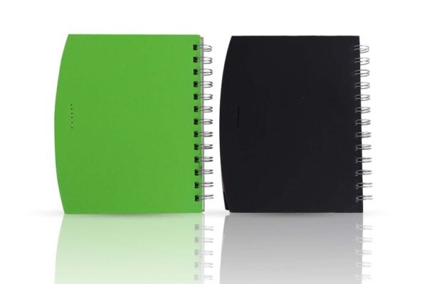 Recycled notebook with eco pen and pen loop for sustainable writing- back view
