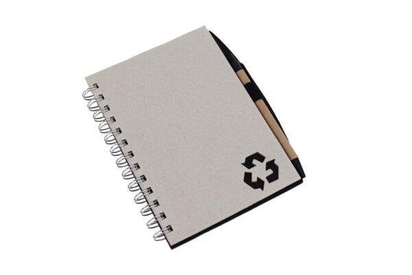 Recycled notebook with eco pen and pen loop for sustainable writing- side view