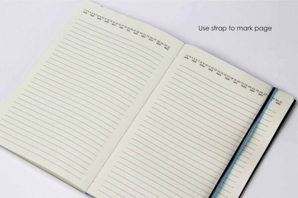 A5 notebook with pen loop and elastic strap in black textured cover- inner