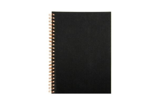 Wire-O notebook with copper binding and lined pages in textured cover- Black