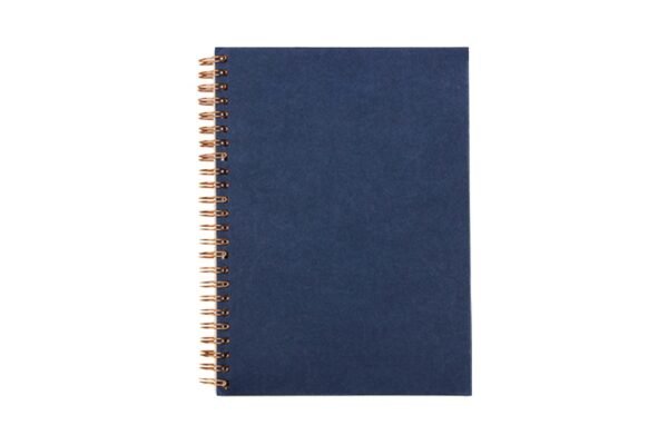 Wire-O notebook with copper binding and lined pages in textured cover- Blue