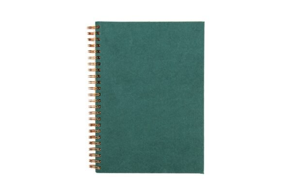 Wire-O notebook with copper binding and lined pages in textured cover- Green