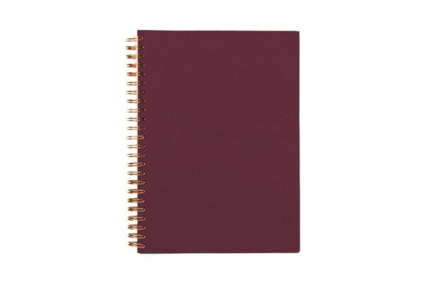Wire-O notebook with copper binding and lined pages in textured cover- Maroon