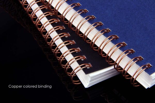 Wire-O notebook with copper binding and lined pages in textured cover- copper colored binding