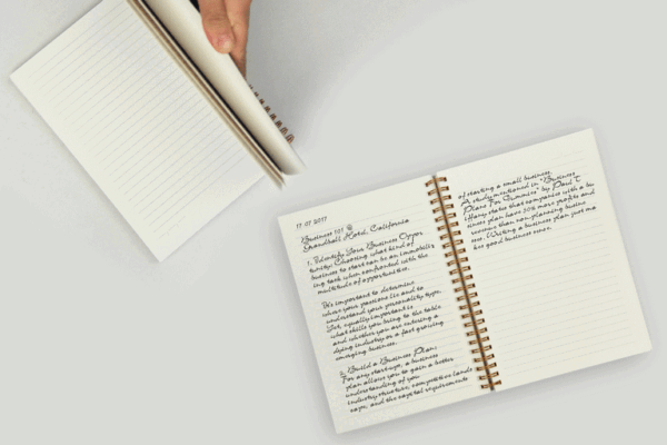 Wire-O notebook with copper binding and lined pages in textured cover- inner