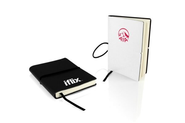 Pocket journal with dotted pages and elastic strap in soft PU cover- with logo