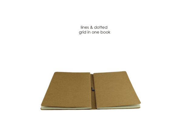 Dual paper notebook with lined and dotted pages in cardboard cover- line and dotted grid