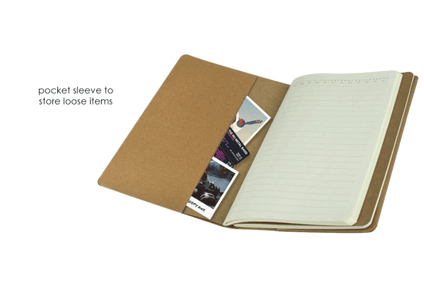 Dual paper notebook with lined and dotted pages in cardboard cover- pocket sleeve