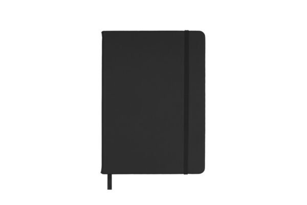 PU leather notebook with elastic strap and bookmark in sleek cover design- Black