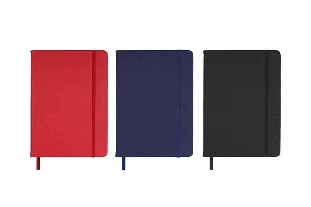 PU leather notebook with elastic strap and bookmark in sleek cover design- Group