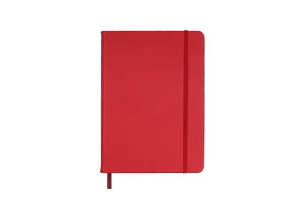 PU leather notebook with elastic strap and bookmark in sleek cover design- Red