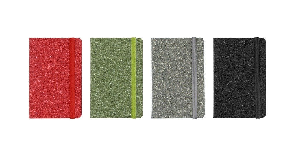 Eco sticky notes with colored page markers featuring card slot and elastic band- front view