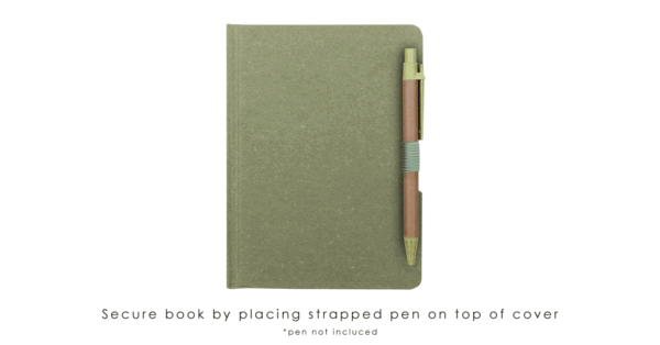 Eco notebook with pen loop and hard cover in compact design- strapped pen