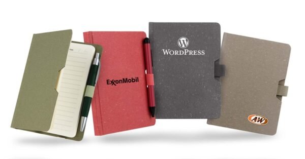 Eco notebook with pen loop and hard cover in compact design- with logo