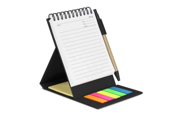 Eco notepad set with sticky notes and pen in kraft paper cover- Black