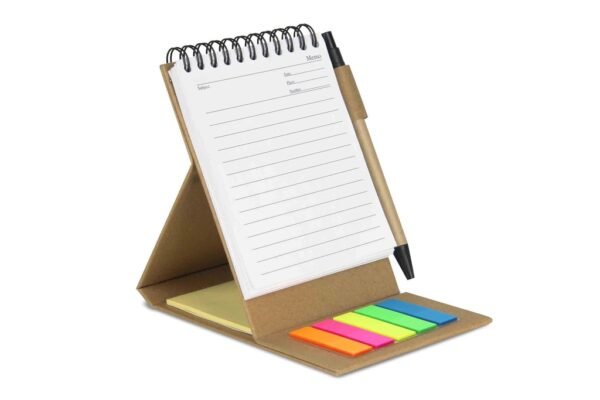 Eco notepad set with sticky notes and pen in kraft paper cover- Brown