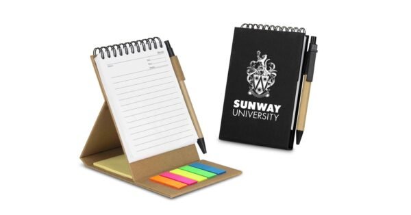 Eco notepad set with sticky notes and pen in kraft paper cover- with logo