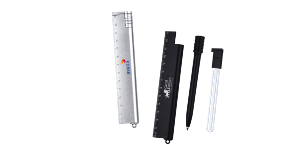 S151 POMELO 3-in-1 stationery kit with pen, bookmark, and ruler in ABS case- with logo