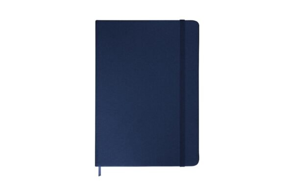rPET notebook with bookmark and elastic strap in grey fabric cover- Blue