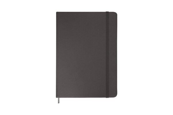 rPET notebook with bookmark and elastic strap in grey fabric cover- Grey