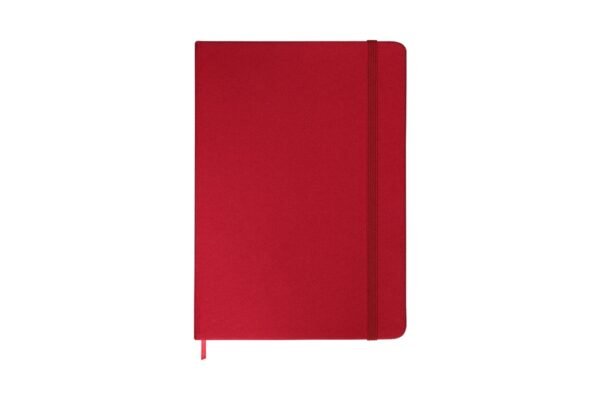 rPET notebook with bookmark and elastic strap in grey fabric cover-Red