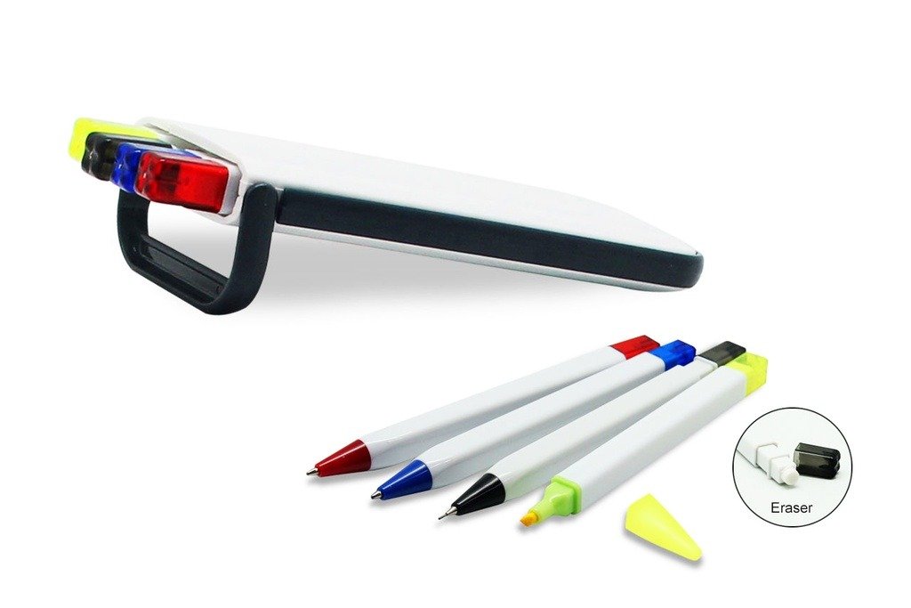 S71P PAL 5-in-1 compact stationery set with ball pens, pencil, and highlighter- detail