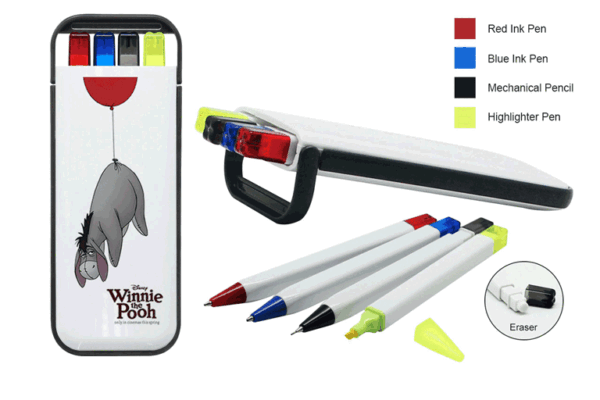 S71P PAL 5-in-1 compact stationery set with ball pens, pencil, and highlighter- with logo
