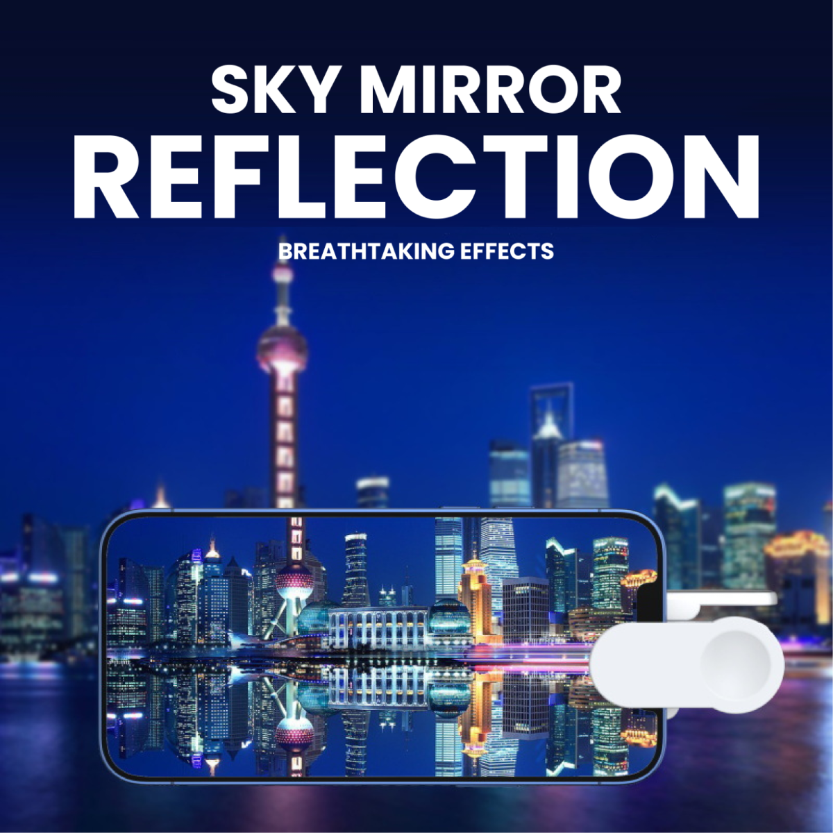 Black adjustable selfie mirror clip SMC02 with zip pouch for makeup or video call use - reflection