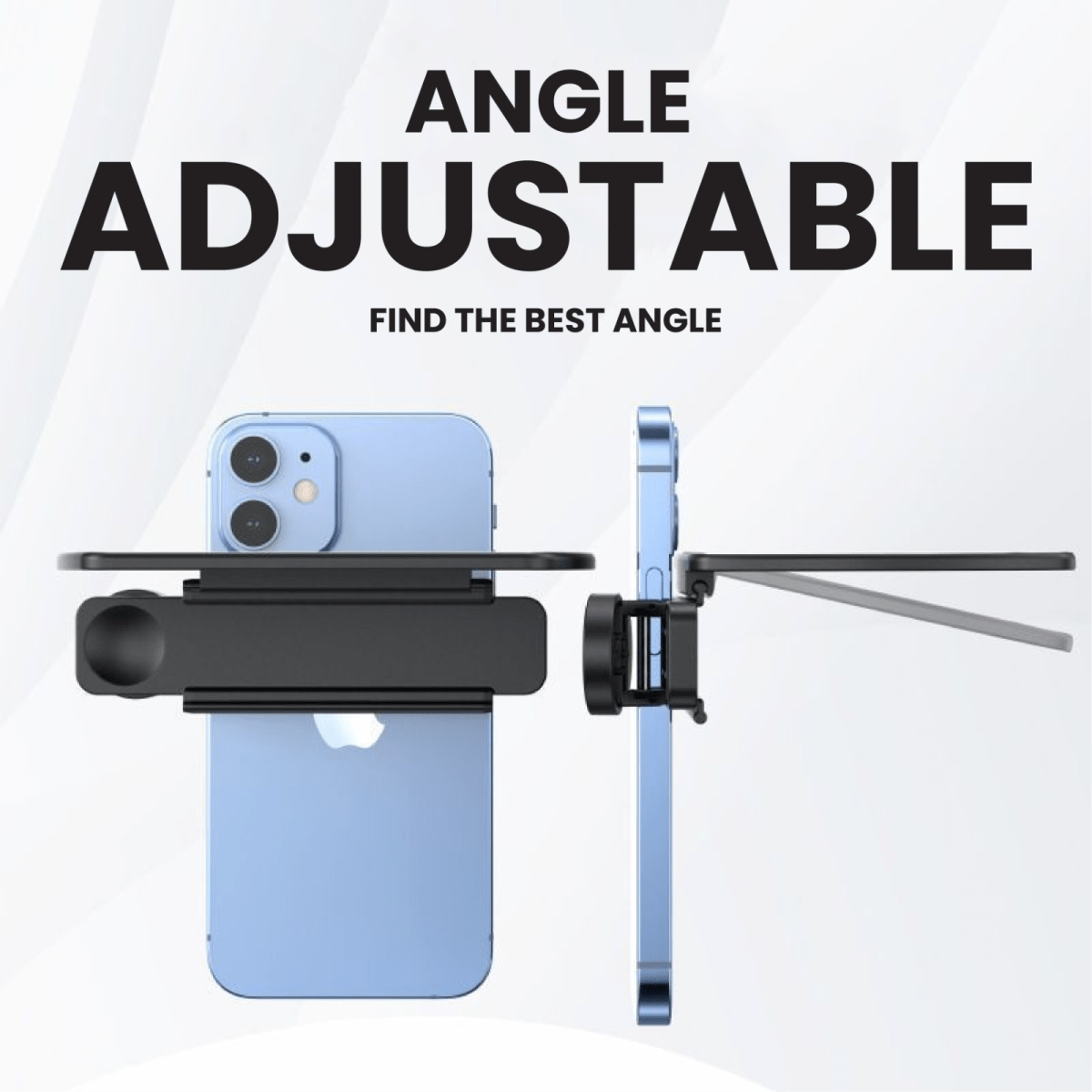 Black adjustable selfie mirror clip SMC02 with zip pouch for makeup or video call use - adjustable