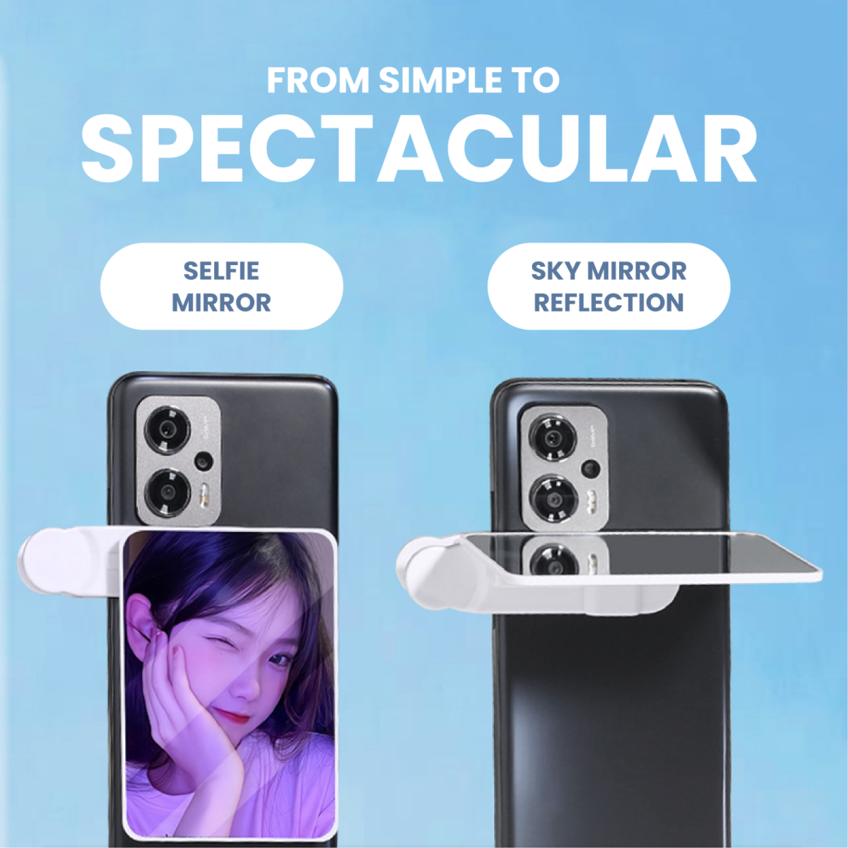 Black adjustable selfie mirror clip SMC02 with zip pouch for makeup or video call use - spectacular