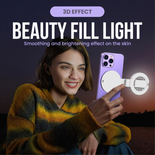 White selfie rear mirror clip SMC03 with built-in LED light for phones and makeup use - beautiful