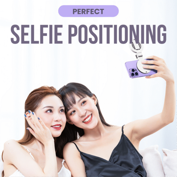 White selfie rear mirror clip SMC03 with built-in LED light for phones and makeup use - selfie