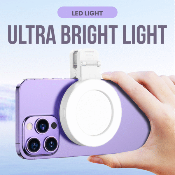 White selfie rear mirror clip SMC03 with built-in LED light for phones and makeup use - ultra bright