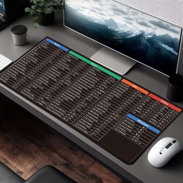 Black table mouse pad TP01E with printed Windows and Office shortcuts - keyboard
